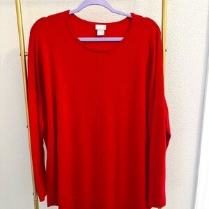 Chico's Top Blouse Knit Long Sleeve Red Size 2 (Large)